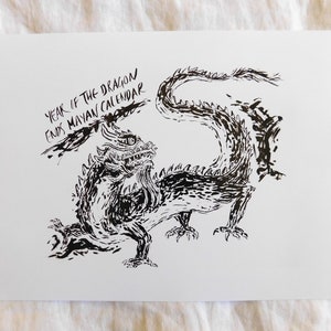 Year of the Dragon: Illustration Print/ Chinese Zodiac Animal/ Ink Illustration/ Black and White Art/ Minimal Art Print