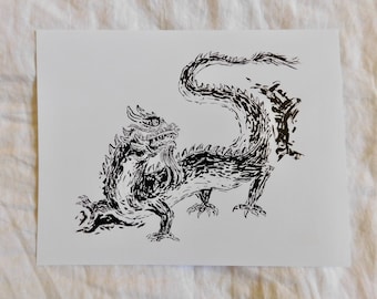Dragon Illustration Print: Black and White Ink Illustration/ Minimal/ Animal Drawing