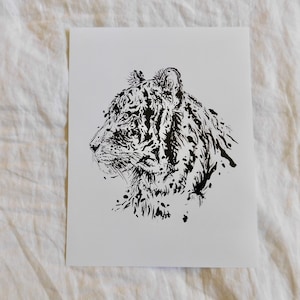 Tiger Illustration Print: Black and White Ink Illustration/ Minimal/ Animal Drawing