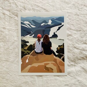 Big Sur Mountains Illustration Print: Gráfico, Ilustración Digital / Ilustración de senderismo / Diseño gráfico / Nature Friendship Print