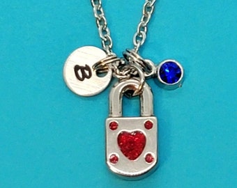 Heart Padlock Necklace, Heart Padlock Charm, Stainless Steel Chain + Charm, Heart Charm, Locked in Love, Love Jewelry, Padlock Charm,