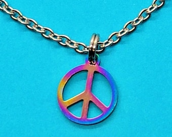 Peace Sign Charm Anklet, Peace Sign Charm, Stainless Steel Chain + Charm, Peace Sign Anklet, Summer Jewelry, 60"s Nostalgia, Hippie Jewelry