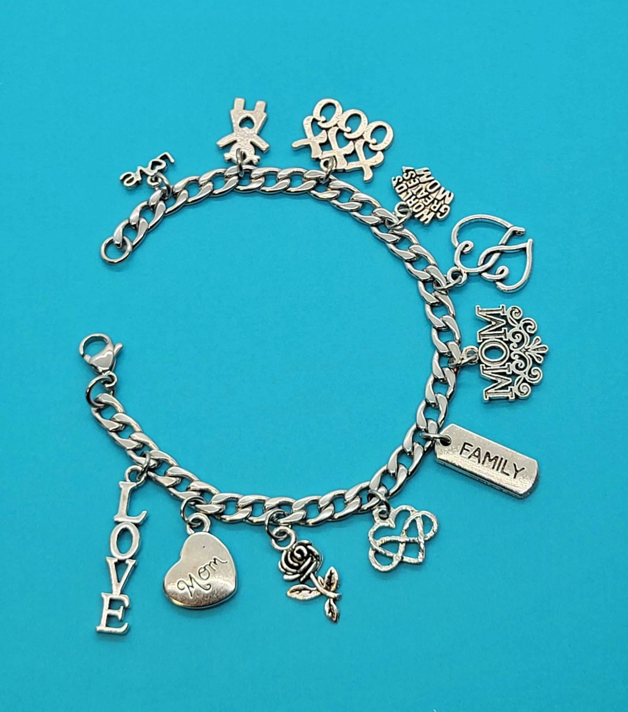 Mom Charm Bracelet Mom Charms Stainless Steel Bracelet Girl Etsy
