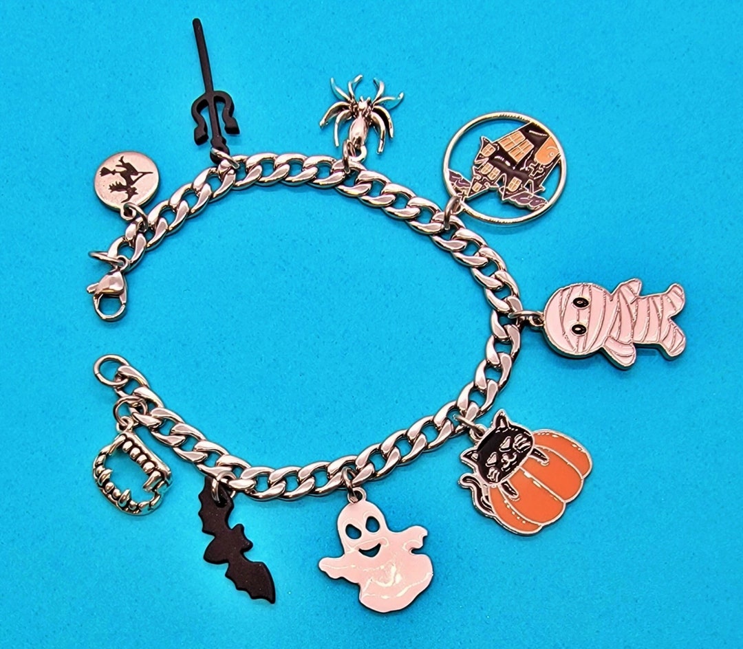 Halloween Charm Bracelet Halloween Charms Stainless Steel Etsy