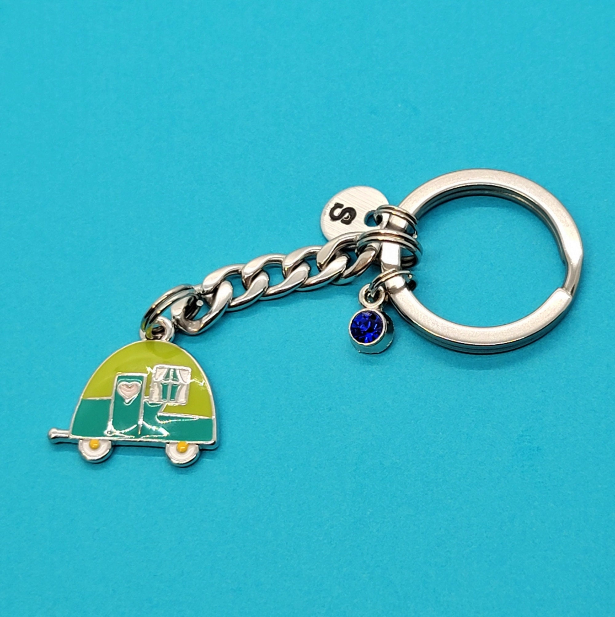 Happy Camper Key Chain Camper Charm Stainless Steel Keyring Etsy