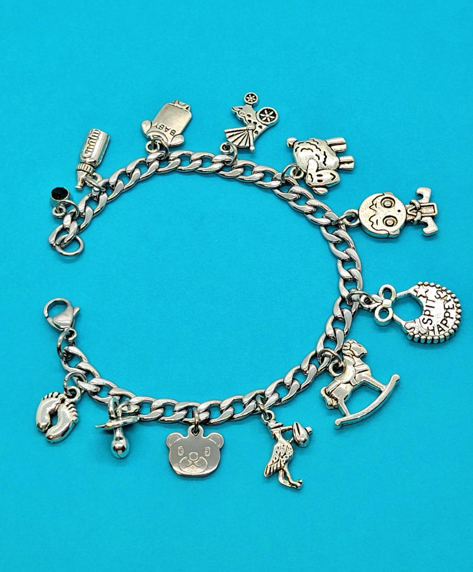 Baby Charm Bracelet Baby Charm Stainless Steel Chain Spit Etsy