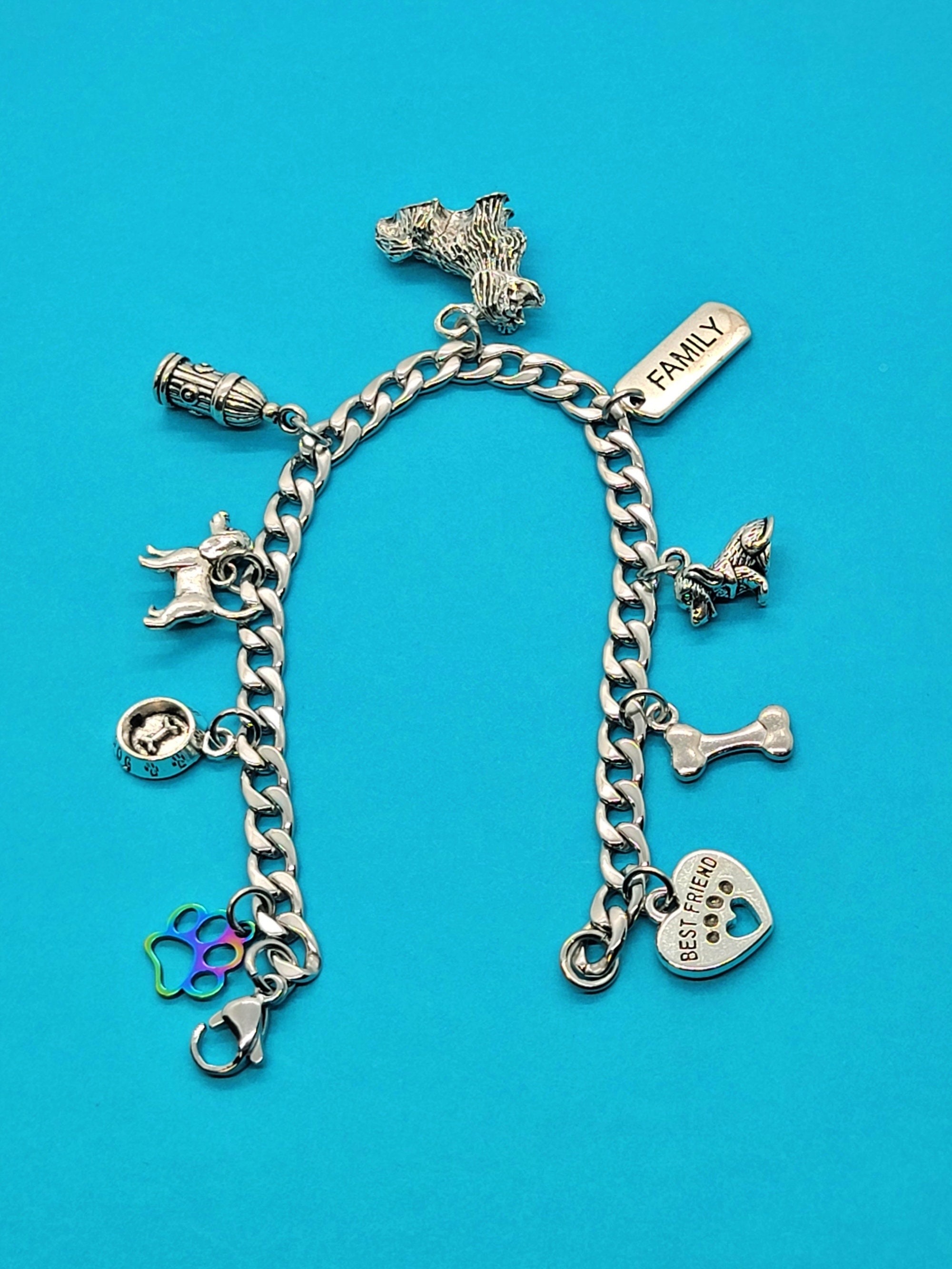 Dog Charm Bracelet 3 Dog Charms Stainless Steel Bracelet Etsy