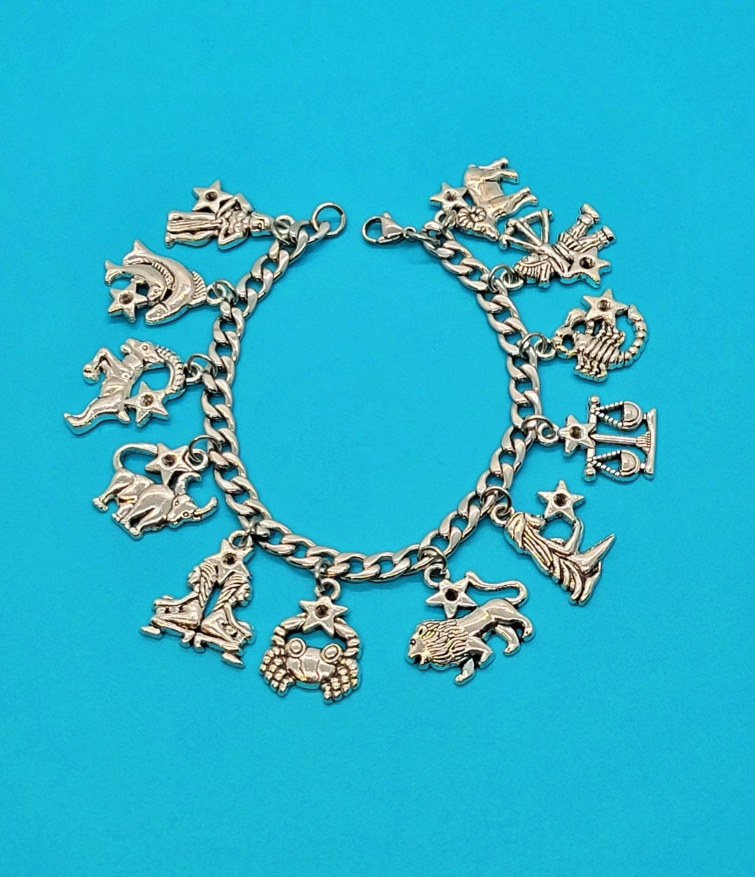 Zodiac Charm Bracelet, Aquarius, Pisces, Aries, Taurus, Gemini, Cancer