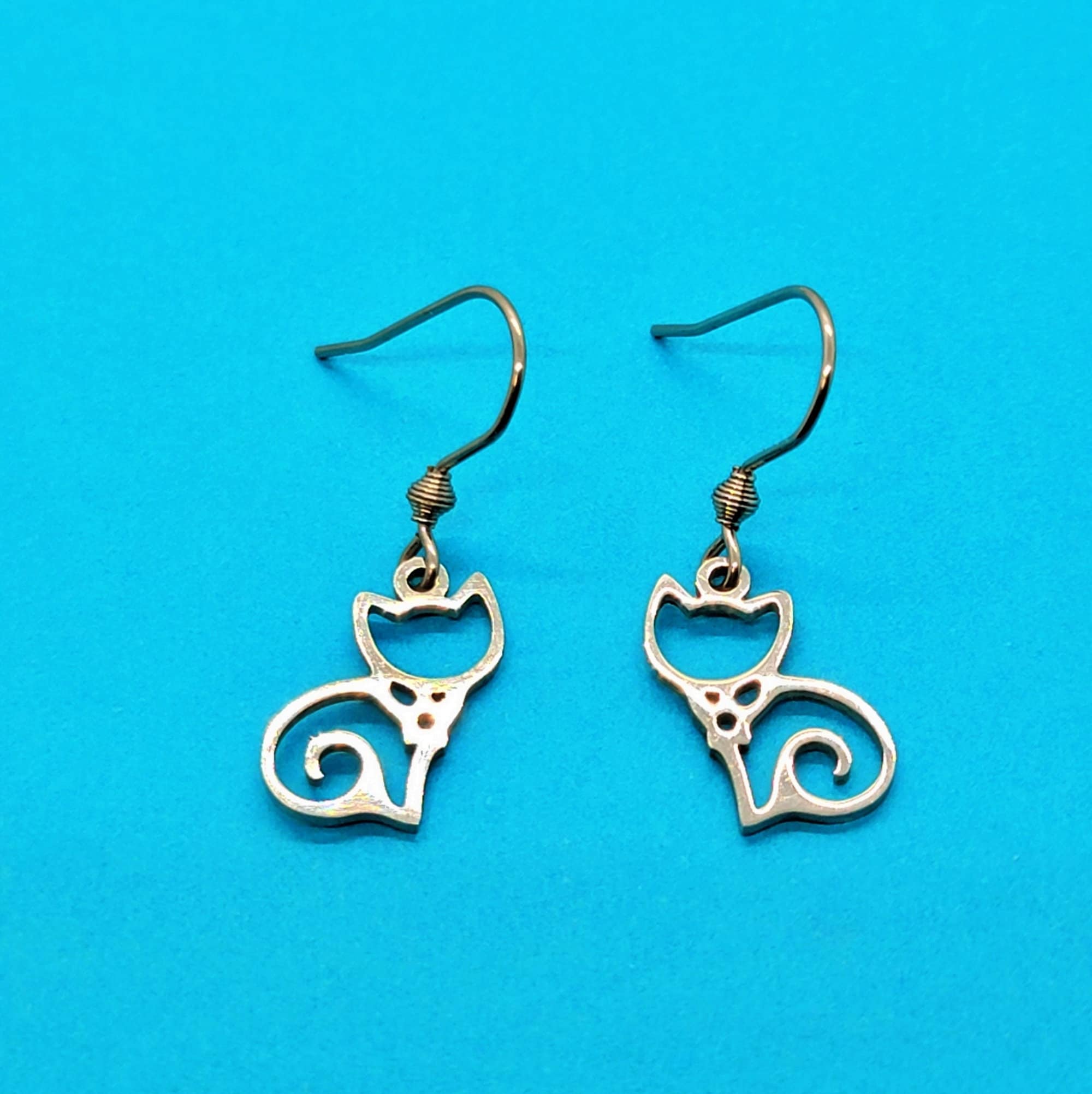 Cat Charm Earrings Cat Charms All Stainless Steel Cat Etsy