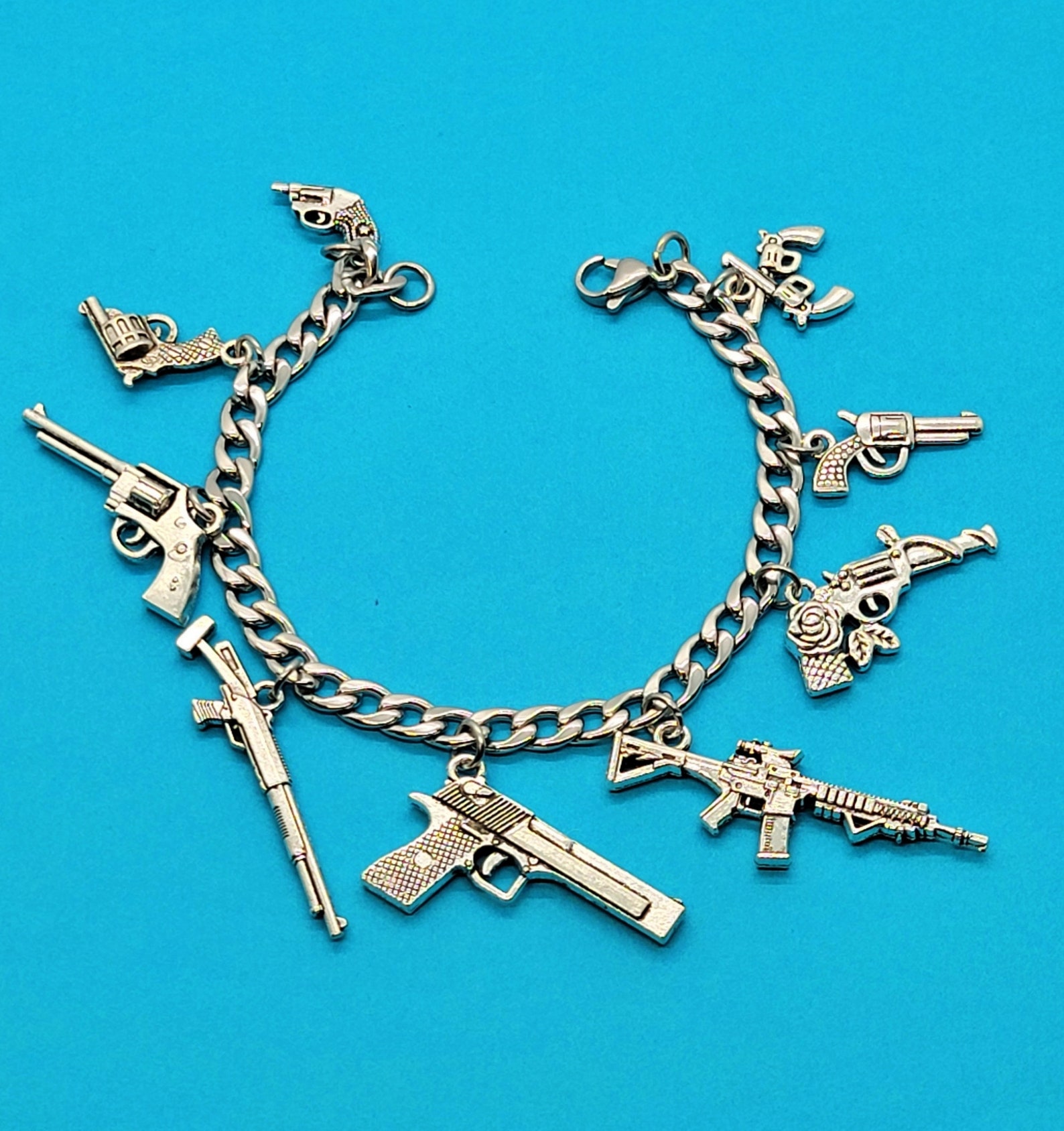 Gun Charm Bracelet Stainless Steel Bracelet A Collection of Etsy