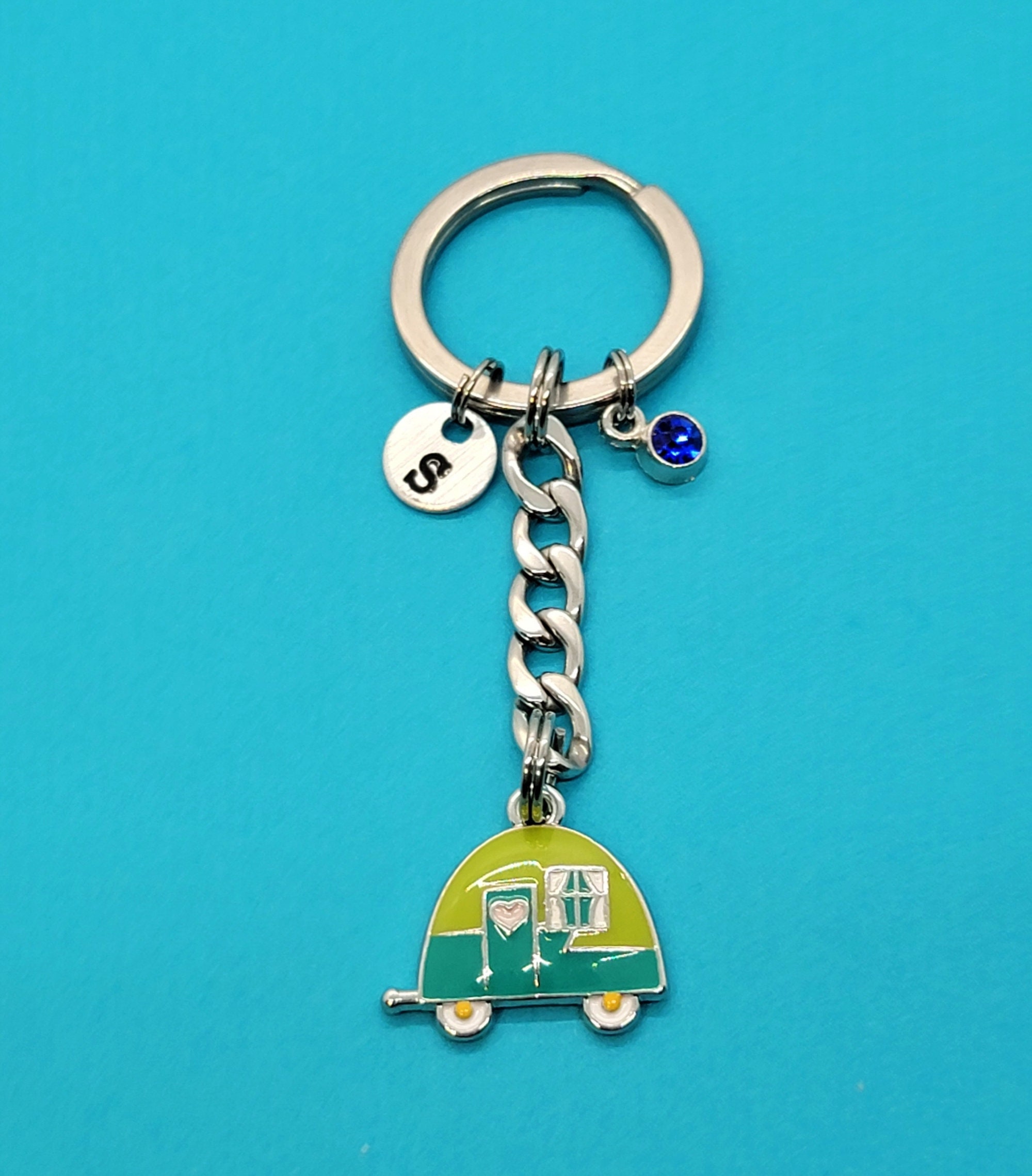 Happy Camper Key Chain Camper Charm Stainless Steel Keyring Etsy