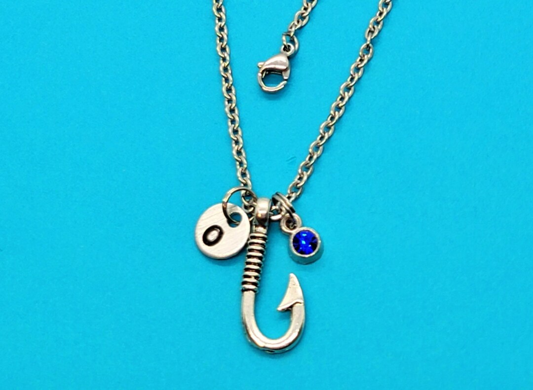 Fish Hook Necklace Fish Hook Charm Stainless Steel Chain Etsy