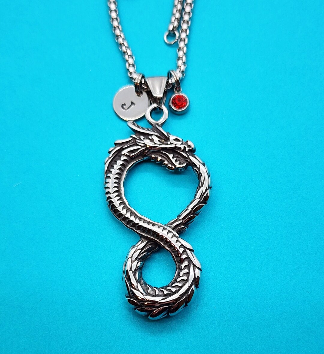 Ouroboros Charm Necklace, Dragon Charm, Stainless Steel Chain and Charm