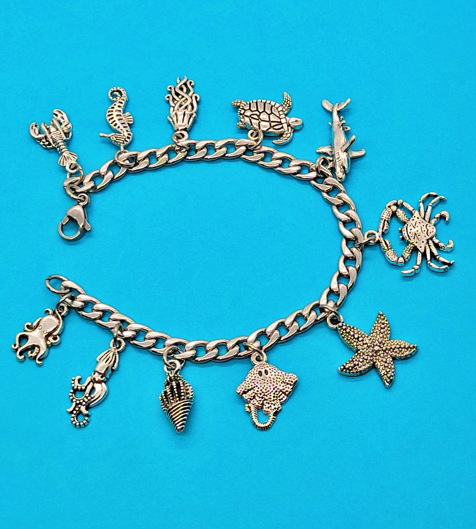 Ocean Charm Bracelet Ocean Charms Bracelet en acier Etsy France