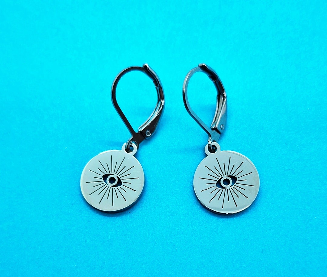 Eye of Providence Charm Earrings, Eye Charm, Stainless Steel Charm and