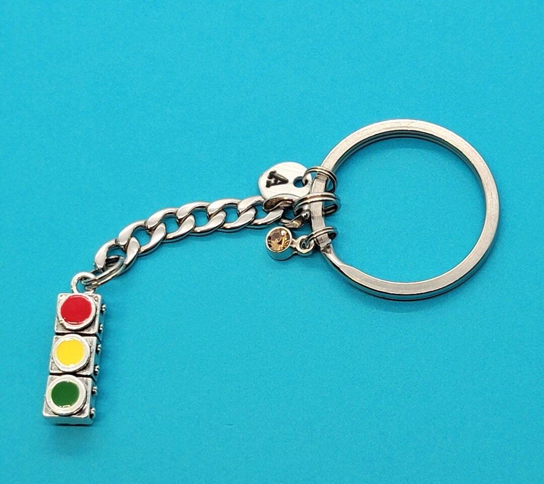 Traffic Light Key Chain, Traffic Light Charm, Stainless Steel Keyring