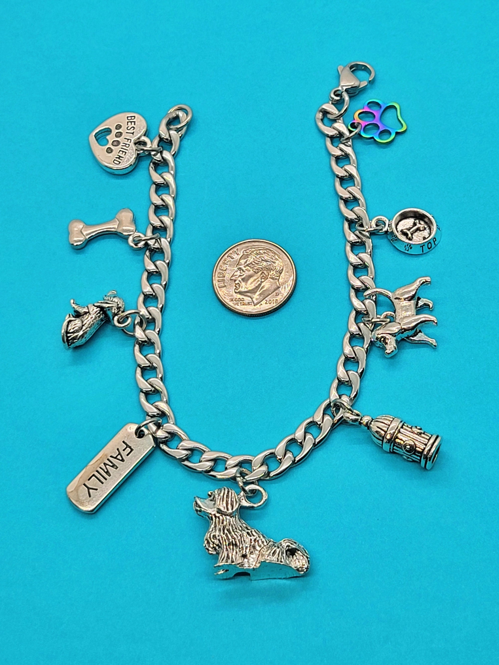 Dog Charm Bracelet 3 Dog Charms Stainless Steel Bracelet Etsy