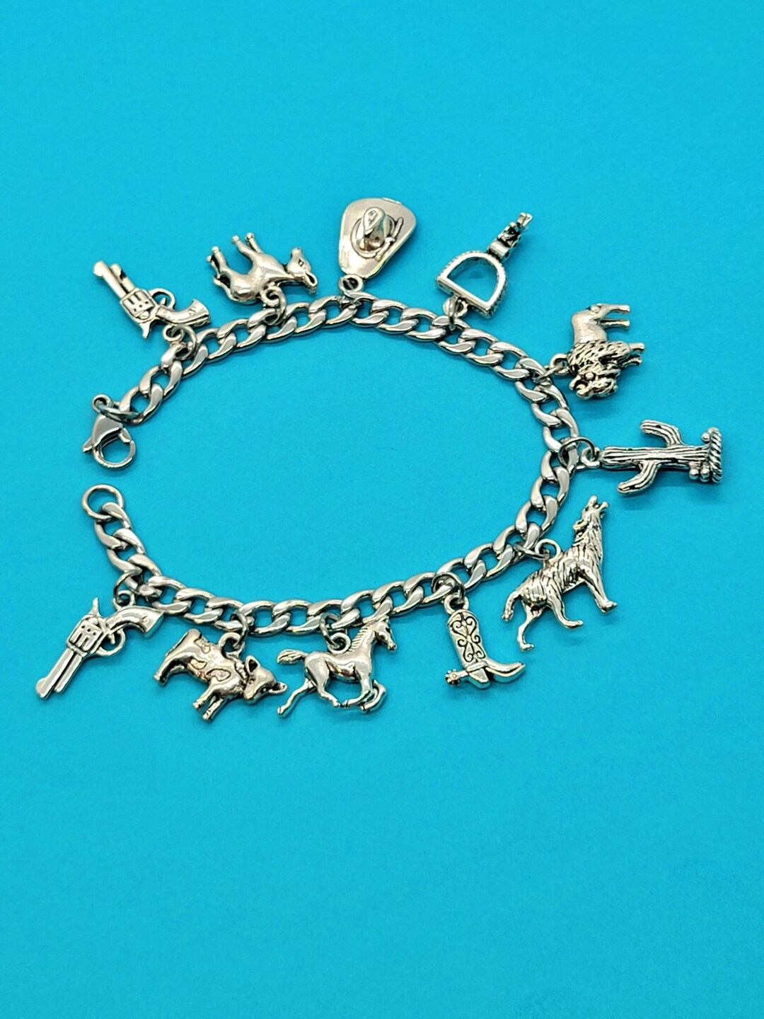 Cowboy Charm Bracelet, Cowboy Charm, Stainless Steel Bracelet, Horse