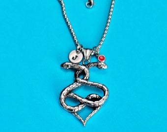 Snake Charm Necklace, 2  Intertwined Snakes Charm, Silver Stainless Steel Chain and Charm, Reptile Jewelry, Serpent Charm, Reptile Charm