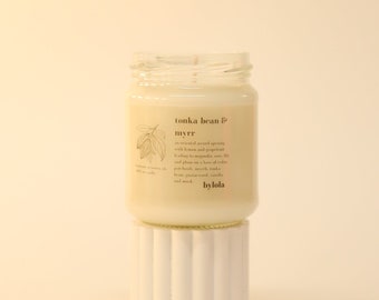 Tonka Bean & Myrr scented 22cl Soy Jar Candle / Natural Soy Candle Wax Melt Reed Diffuser / Autumn New Home Fragrance Gift