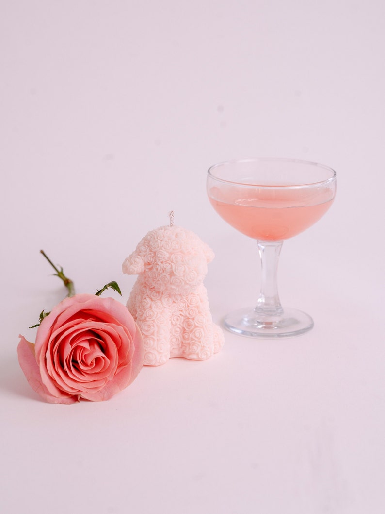 Rose Teddy Dog shaped soy candle / Newborn gift for friend / Rose Dog pillar candle / Gift ideas, cute pillar candle / Pink home decor image 4