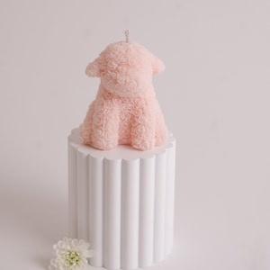 Rose Teddy Dog shaped soy candle / Newborn gift for friend / Rose Dog pillar candle / Gift ideas, cute pillar candle / Pink home decor image 2