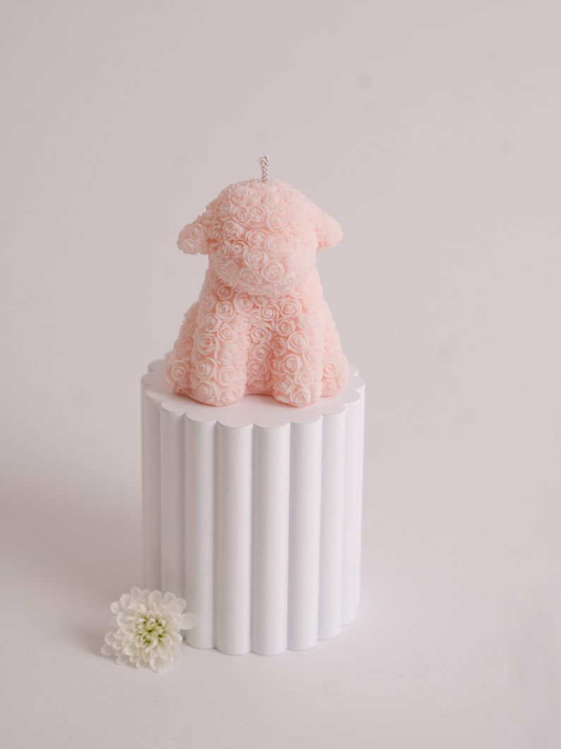 Rose Teddy Dog shaped soy candle / Newborn gift for friend / Rose Dog pillar candle / Gift ideas, cute pillar candle / Pink home decor image 2