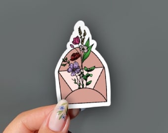 Envelope Flower Sticker, Aesthetic planning, Journalling stickers, Bullet journal stickers, Personalised Phrase sticker, Scrapbook sticker
