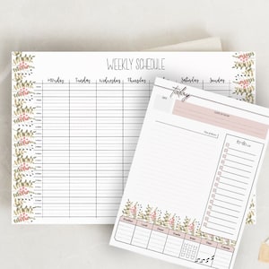 Floral Weekly and Daily Planner Set, Daily, organiser, memo pad, planner pad, desk accessories, desk planner, stationery planner, notepads