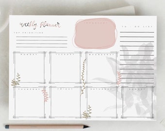 Weekly A4 Desk Planner, Daily planner, Organiser, Memo pad, 35 Tear Off Pages, Schedule time, desk accessories planner, stationery, notepads