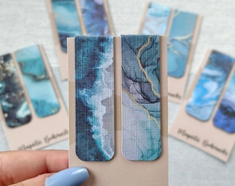 Blue Magnetic Bookmark, Ocean Patterned Bookmark set, Cute Bookmarks, Reading Accessories, Bookish Gifts, Book Accessories, Booktok