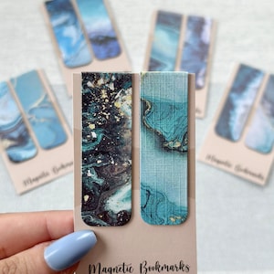 Blauwe magnetische bladwijzer, bladwijzerset met oceaanpatroon, schattige bladwijzers, leesaccessoires, leesgrage cadeaus, boekaccessoires, Booktok