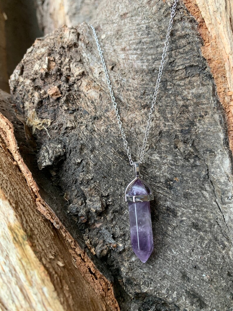 Gemstone crystal necklace bright amethyst