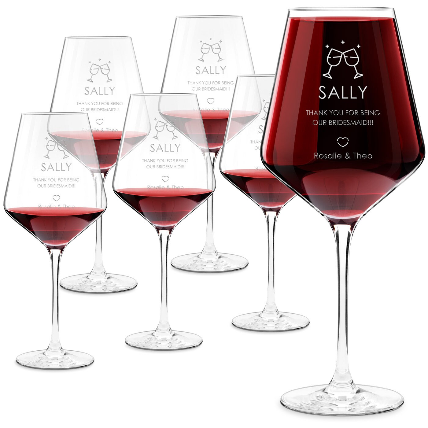 Murrano Verre à Vin Rouge en Cristal - de 490 Ml avec Gravure Pied Personnalisé Cheers