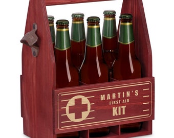 Maverton Porte-bouteilles gravé en bois - Range-bouteilles à personnaliser - Porte-bière pour 6 bouteilles - Cadeau pour chaque homme