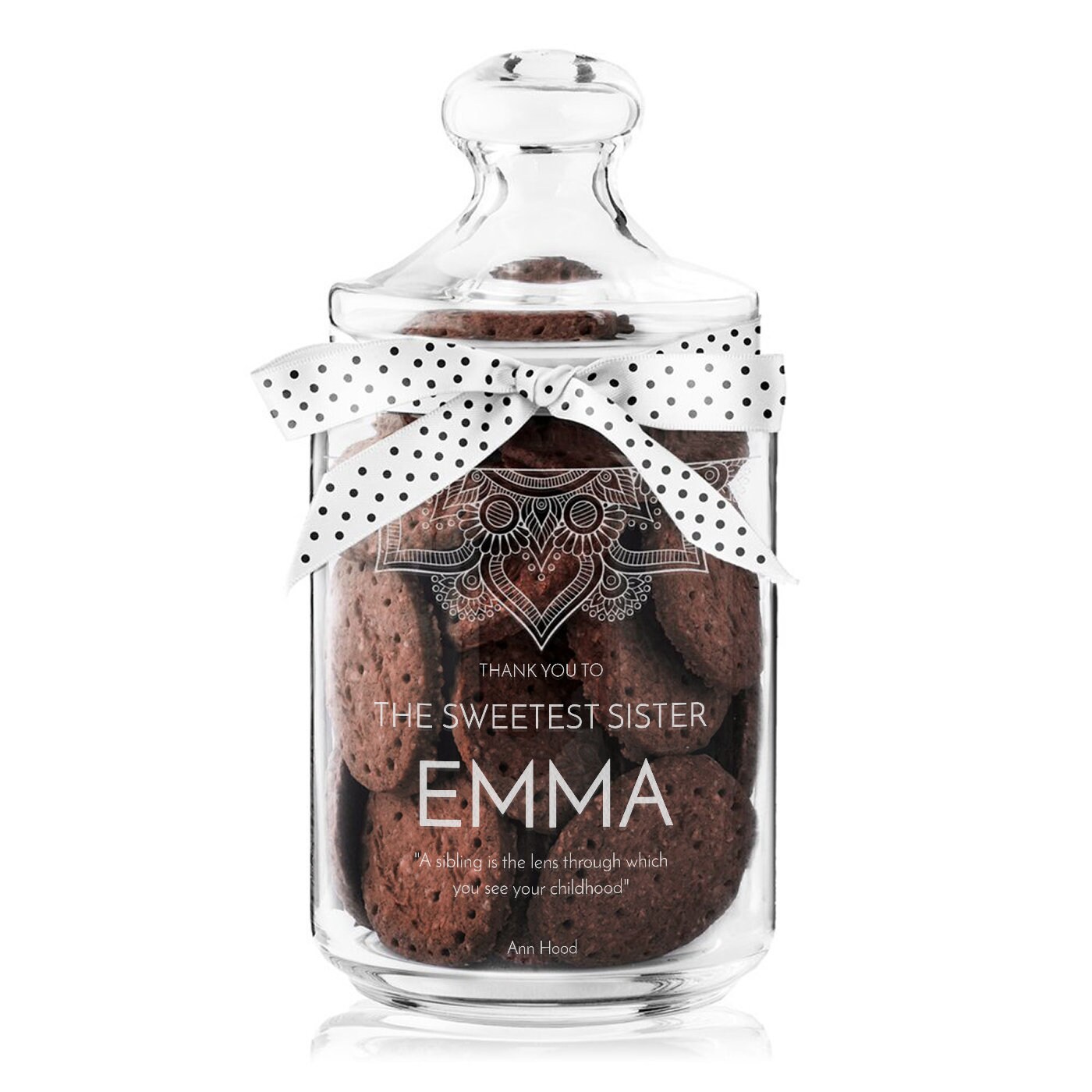 Murrano Pot à Biscuits Personnalisé - Bocal Gravé Bonbons en Verre avec Un Joli Ruban Symbols