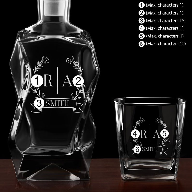 Maverton Décanteur et verres à Whisky Ensemble de Carafe et verres Whiskey set avec gravure Cadeau pour couples MONOGRAMS