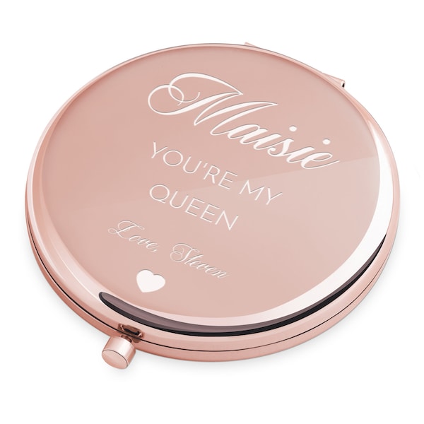 Maverton Miroir de poche personnalisé - Miroir rose avec gravure pour elle - Miroir de voyage rond - idée cadeau anniversaire femme / fille