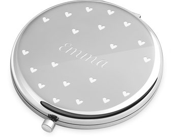 Maverton Silver Compact Mirror for woman - Personalised Cosmetic Bag Accessory - 6,5 x 6,5 x 1,2 cm - Birthday gift - Makeup Tool For friend