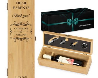 Maverton Boîte à vin à personnaliser pour couple - Coffret avec impression - Accessoires pour amateurs de vin - Idée cadeau pour les parents