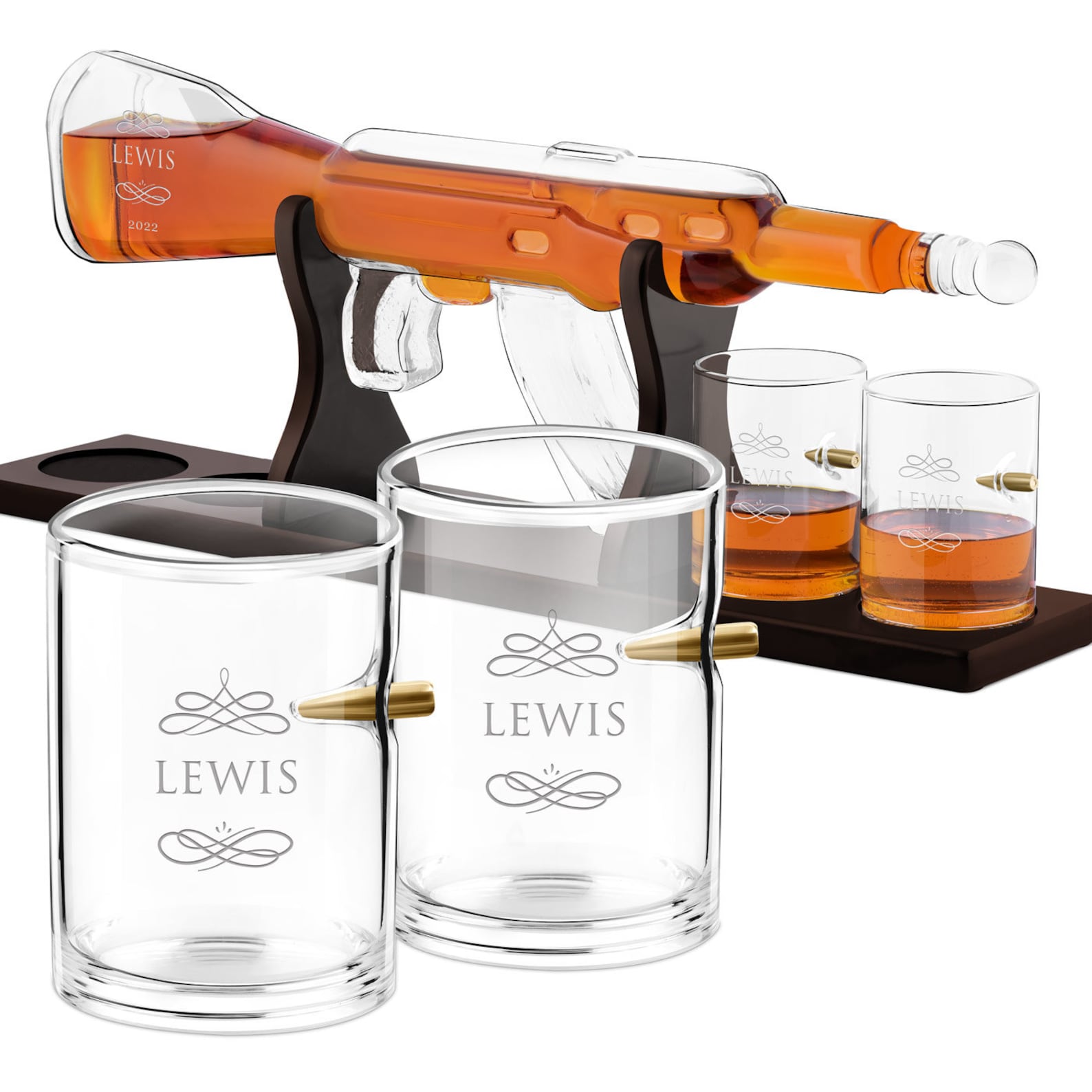 MURRANO Rifle Decanter Set with Whiskey Glasses Personalised Etsy