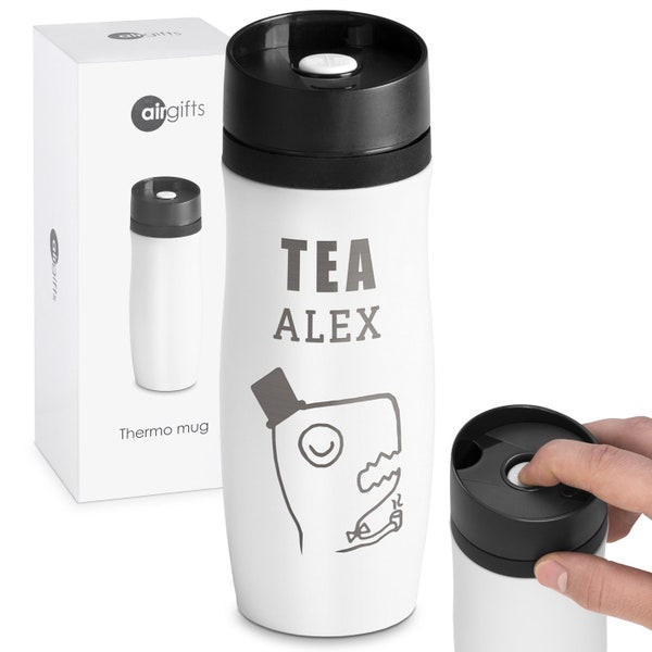 Maverton White Thermo Tea cup for man - Thermos Travel Mug with engraving - Personalised Item for traveler – 350 ml Mug for Birthday