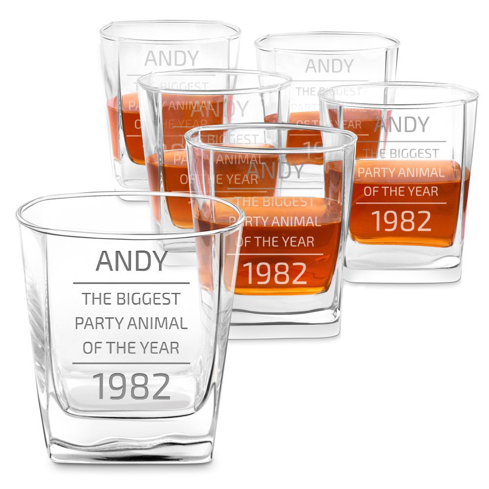 Murrano Verre à Whisky Personnalisé - d'une Capacité de 250 Ml Classique avec Gravure Party Animal