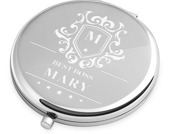 Maverton Miroir de poche avec personnalisation pour femme - Petit miroir portable - à bouton-poussoir - cadeau anniversaire copine - Noël