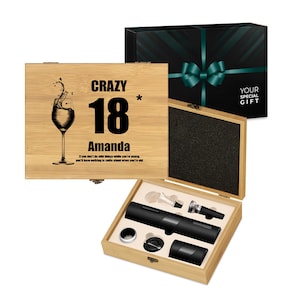 Maverton Weinöffner Set 6 teilig + Bambus Holzbox mit Aufdruck - Korkenzieher Wein Set - Wine Accessories - Geburtstagsgeschenk für Frauen