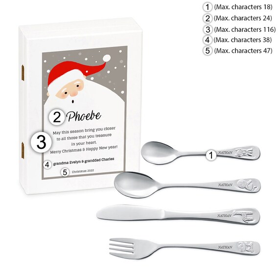 Set De Couverts Enfant Personnalisable Maverton - Gravure Prénom, Thème Animaux - Cadeau Naissance Ou Baptême