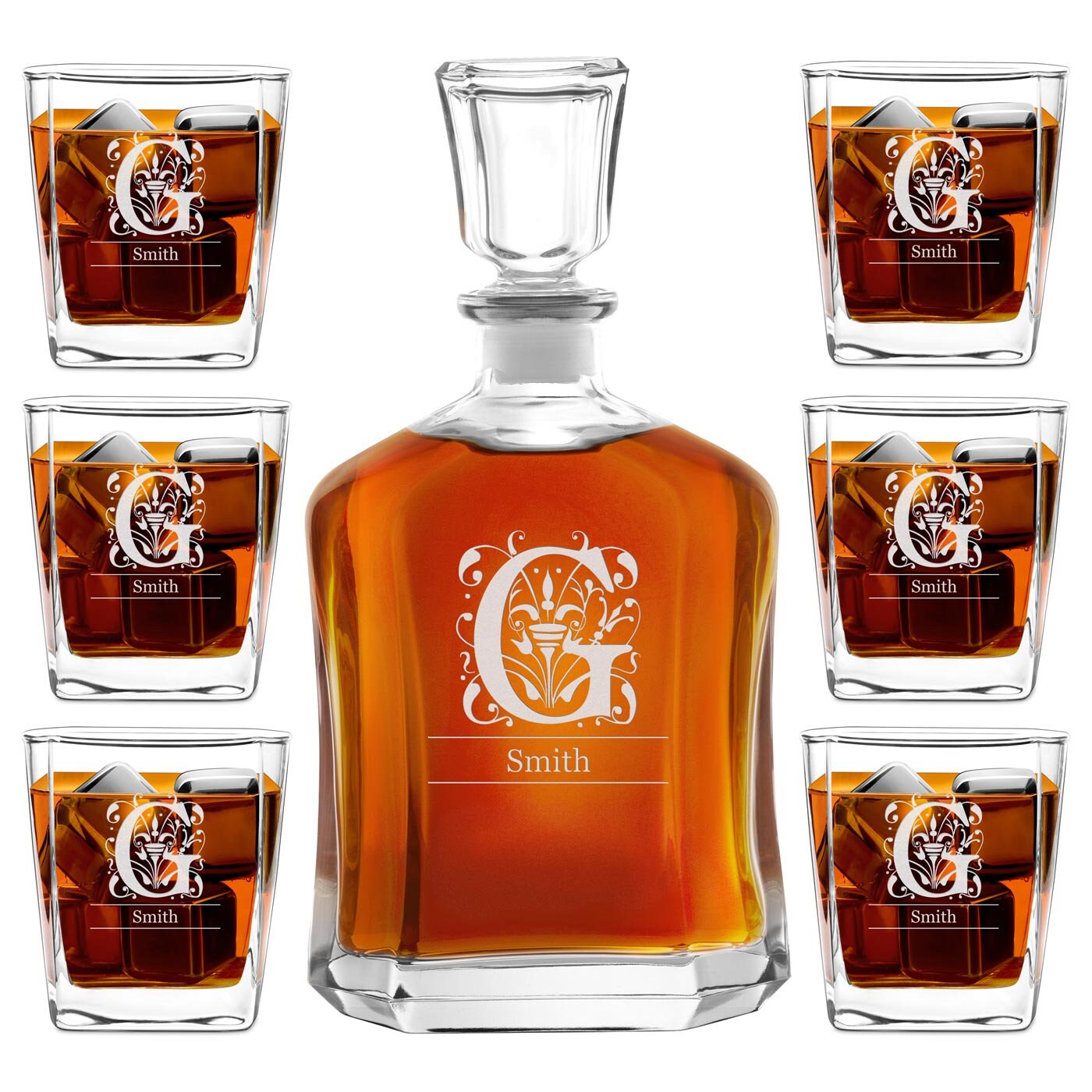 Murrano Ensemble de Carafe avec Verres à Whisky - Whiskey Set Personnalisation Cadeau d'anniversaire