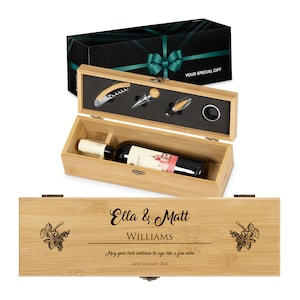 Maverton Wine accessories for couples - Customised wooden box for wine bottle - Wine lovers gift set - For wedding - Personalised Wine Set