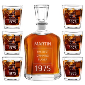 Maverton Whisky Decanter 700 ml + Whiskey Gläser 250 ml - Whiskey Set mit Gravur - Whiskey Männergeschenke - Whiskey Geschenkset
