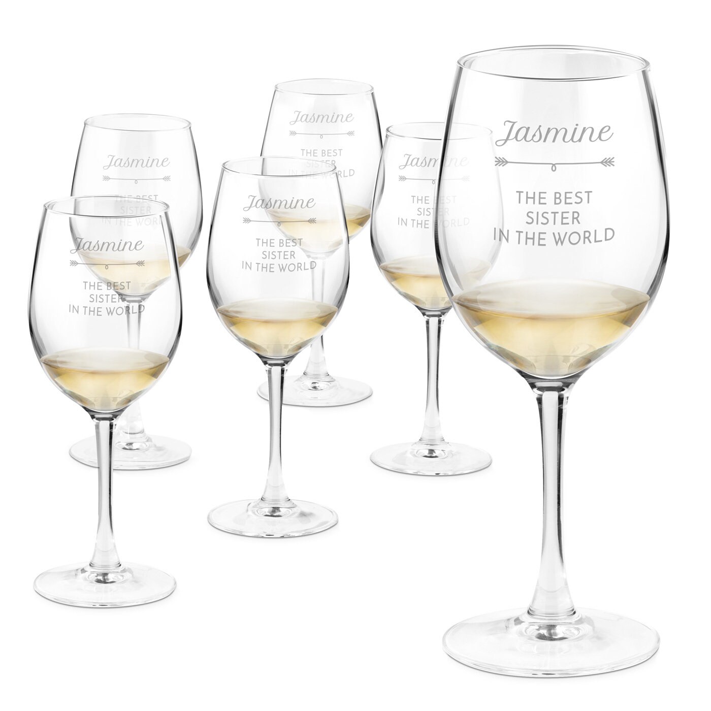 Murrano Verres à Vin en Cristal - de 350 Ml avec Gravure Pied Personnalisés Sister